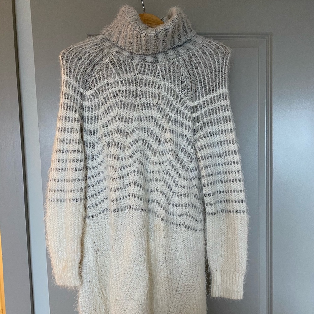 White and Grey Anthropologie Sweater Dress